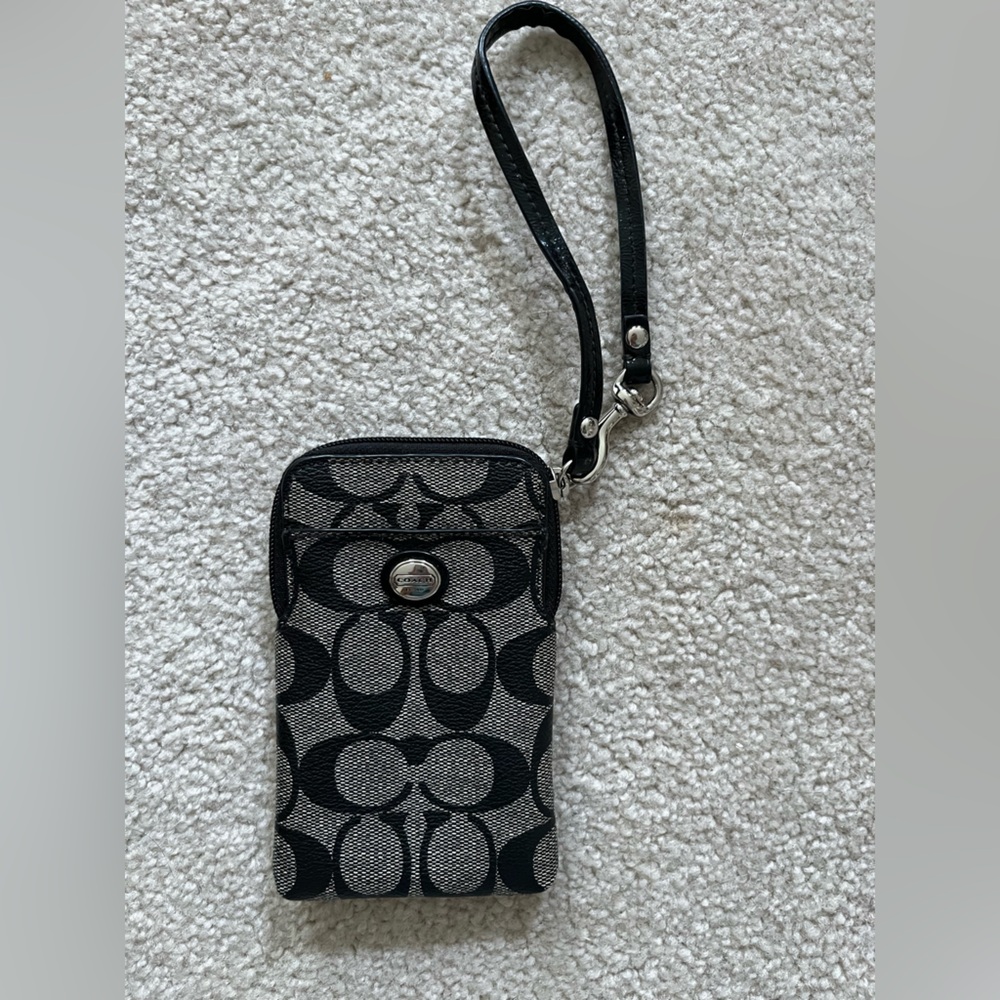 Coach Black and Gray Signature Wristlet Clutch